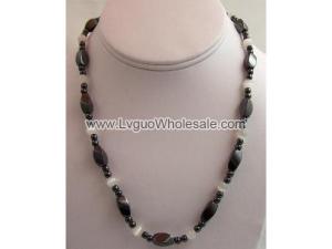 White Cat's Eye Opal Twist Hematite Beads Stone Necklace 18inch